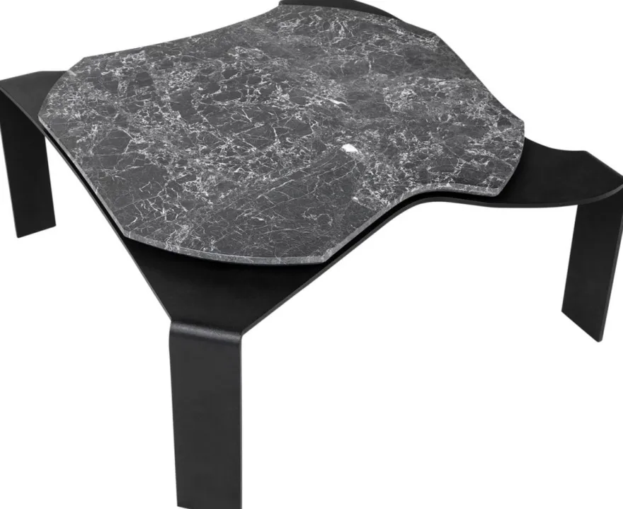 Casa Padrino Luxus Couchtisch Schwarz / Grau 75,5 x 78 x H. 32,5 cm - Designer Wohnzimmertisch mit Marmorplatte