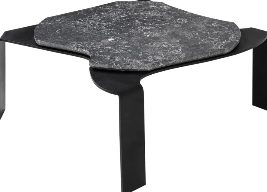 Casa Padrino Luxus Couchtisch Schwarz / Grau 75,5 x 78 x H. 32,5 cm - Designer Wohnzimmertisch mit Marmorplatte