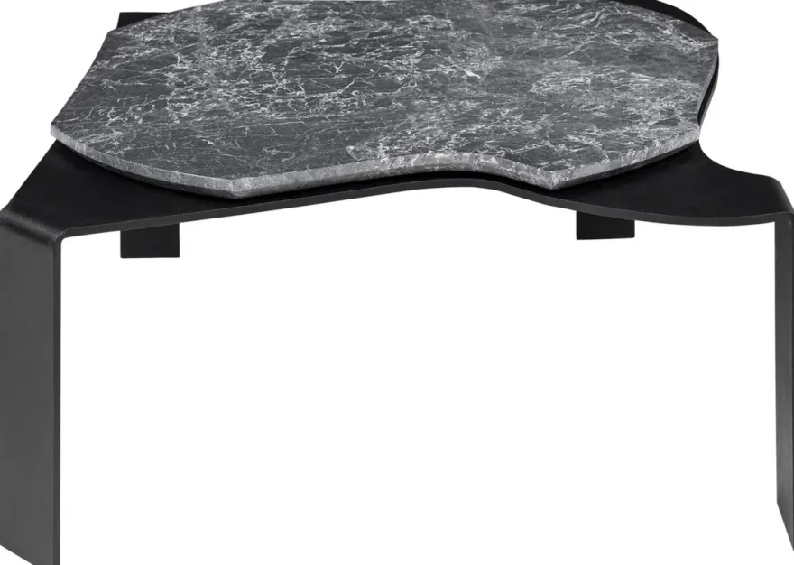 Casa Padrino Luxus Couchtisch Schwarz / Grau 75,5 x 78 x H. 32,5 cm - Designer Wohnzimmertisch mit Marmorplatte