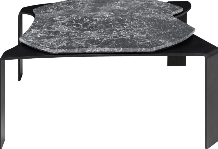 Casa Padrino Luxus Couchtisch Schwarz / Grau 75,5 x 78 x H. 32,5 cm - Designer Wohnzimmertisch mit Marmorplatte