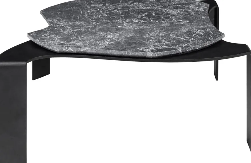 Casa Padrino Luxus Couchtisch Schwarz / Grau 75,5 x 78 x H. 32,5 cm - Designer Wohnzimmertisch mit Marmorplatte