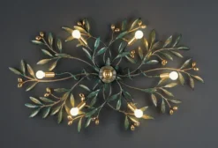 Casa Padrino Luxus Deckenleuchte Messing Poliert Ø 55 cm - Handgefertigte Deckenleuchte aus Schmiedeeisen mit Olivenzweigen - Luxus Kollektion - Edel & Prunkvoll