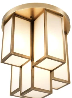 Casa Padrino Luxus Deckenleuchte Antik Messingfarben / Weiß Ø 50 x H. 53,5 cm - Luxus Qualität