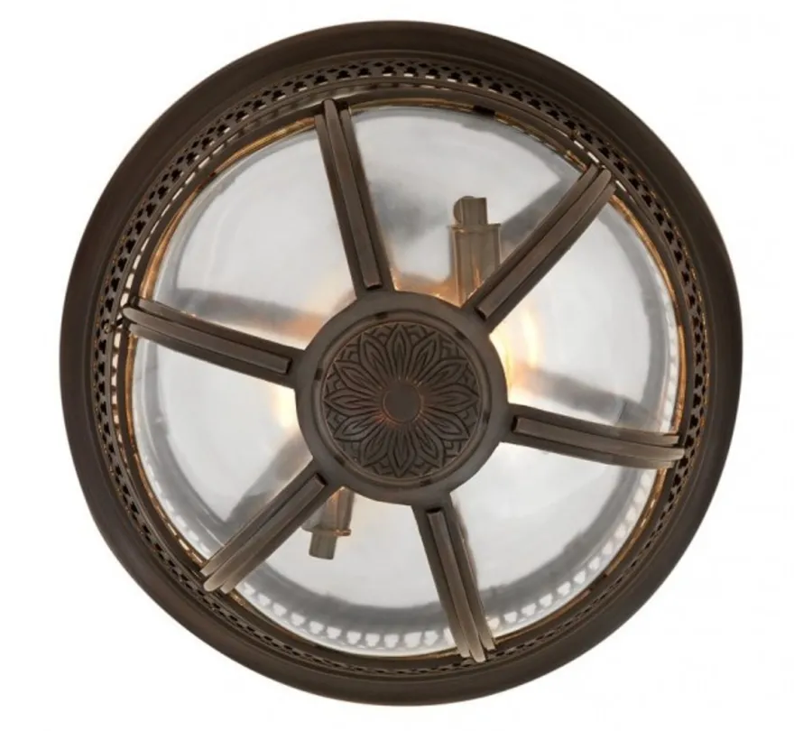 Casa Padrino Luxus Deckenleuchte im Antik Stil aus Messing und Glas in Bronze Farbe, Durchmesser 45 x H 30 cm