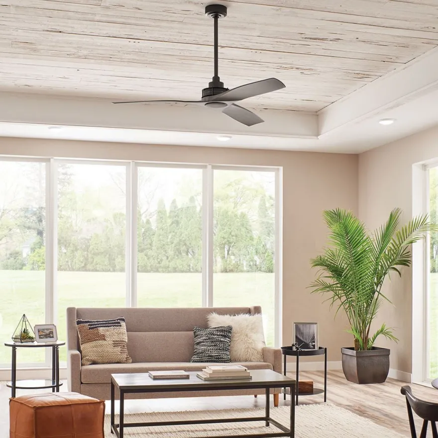Casa Padrino Luxus Deckenventilator Schwarz / Grau 142 x H. 36 cm - Moderner Ventilator mit Fernbedienung - Luxus Qualität