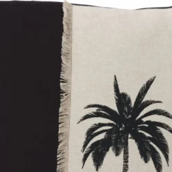 Casa Padrino Luxus Deko Baumwoll Kissen Palme Schwarz / Beige 50 x 50 cm