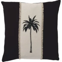 Casa Padrino Luxus Deko Baumwoll Kissen Palme Schwarz / Beige 50 x 50 cm