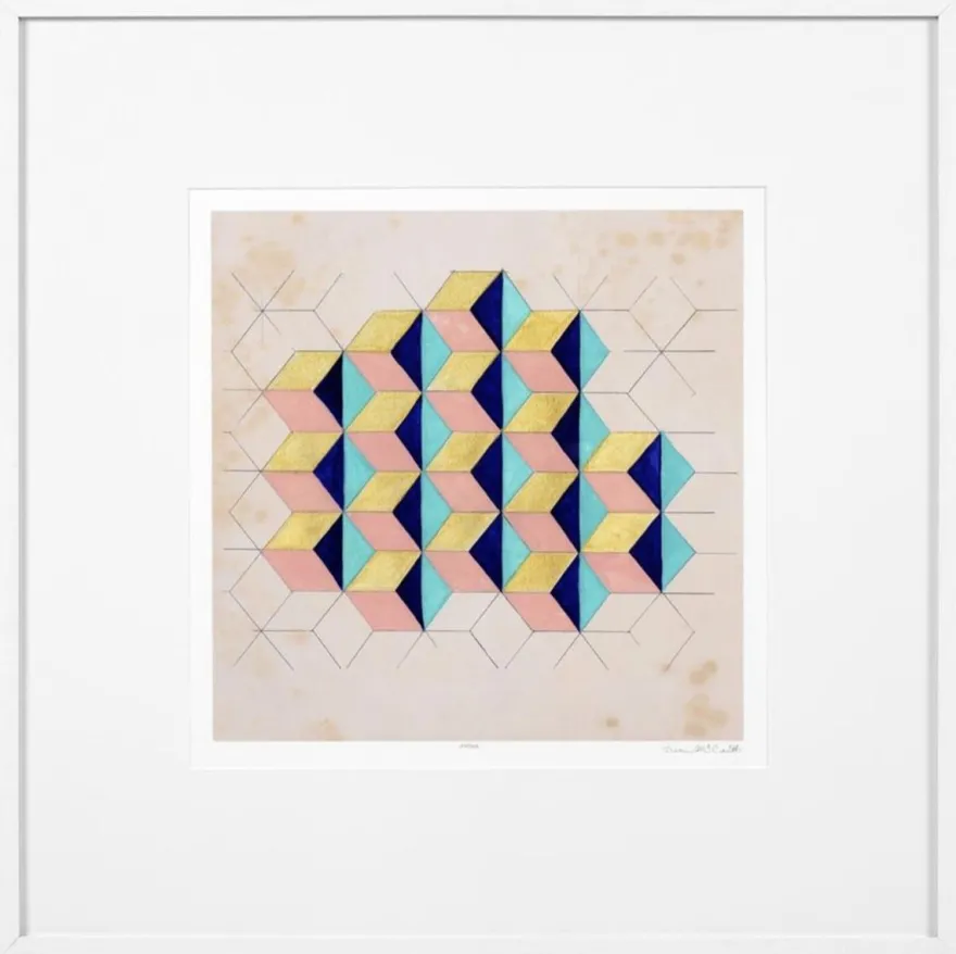 Casa Padrino Luxus Deko Bilder Set Geometrische Muster Mehrfarbig / Weiß 85 x H. 85 cm - Kunstdrucke mit Holzrahmen