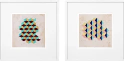 Casa Padrino Luxus Deko Bilder Set Geometrische Muster Mehrfarbig / Weiß 85 x H. 85 cm - Kunstdrucke mit Holzrahmen