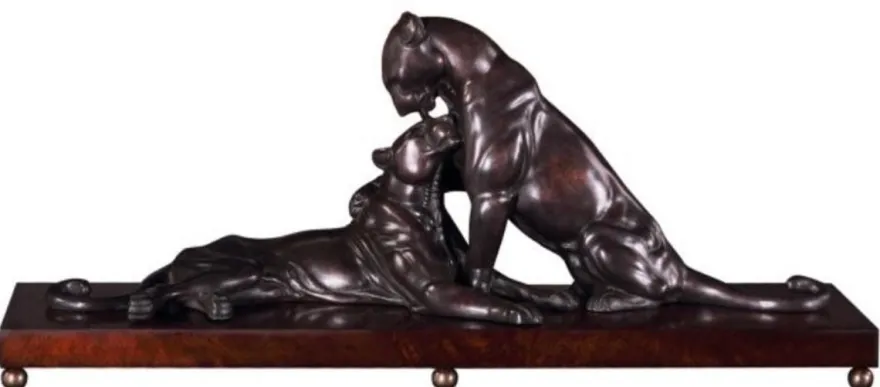 Casa Padrino Luxus Deko Bronzefiguren mit Holzsockel 2 Tiger Bronze / Braun 83 x 23 x H. 34 cm - Luxus Qualität