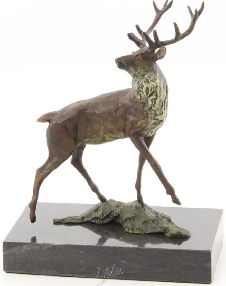Casa Padrino Luxus Deko Bronzefigur Rothirsch Mehrfarbig / Schwarz 12,5 x 7,4 x H. 15,2 cm - Bronze Skulptur