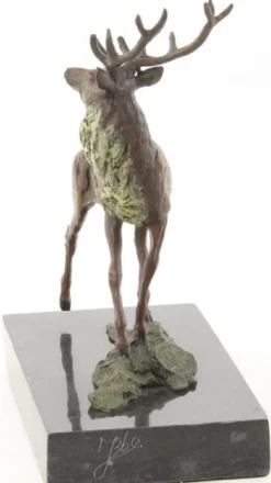 Casa Padrino Luxus Deko Bronzefigur Rothirsch Mehrfarbig / Schwarz 12,5 x 7,4 x H. 15,2 cm - Bronze Skulptur