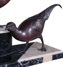 Casa Padrino Luxus Deko Bronzefiguren 3 Fasane Bronze / Schwarz / Weiß 84 x 20 x H. 42 cm - Dekofiguren mit Marmorsockel