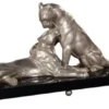 Casa Padrino Luxus Deko Bronzefiguren mit Holzsockel 2 Tiger Silber / Schwarz 83 x 23 x H. 34 cm - Luxus Qualität