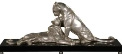 Casa Padrino Luxus Deko Bronzefiguren mit Holzsockel 2 Tiger Silber / Schwarz 83 x 23 x H. 34 cm - Luxus Qualität