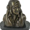 Casa Padrino Luxus Deko Bronze Büste mit Marmorsockel Pilot Bronze / Schwarz 19 x 11 x H. 19 cm - Bronze Skulptur Pilot - Bronze Figur Pilot - Dekofigur Pilot - Schreibtisch Deko Accessoires