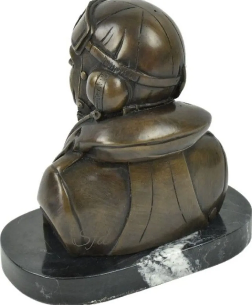 Casa Padrino Luxus Deko Bronze Büste mit Marmorsockel Pilot Bronze / Schwarz 19 x 11 x H. 19 cm - Bronze Skulptur Pilot - Bronze Figur Pilot - Dekofigur Pilot - Schreibtisch Deko Accessoires