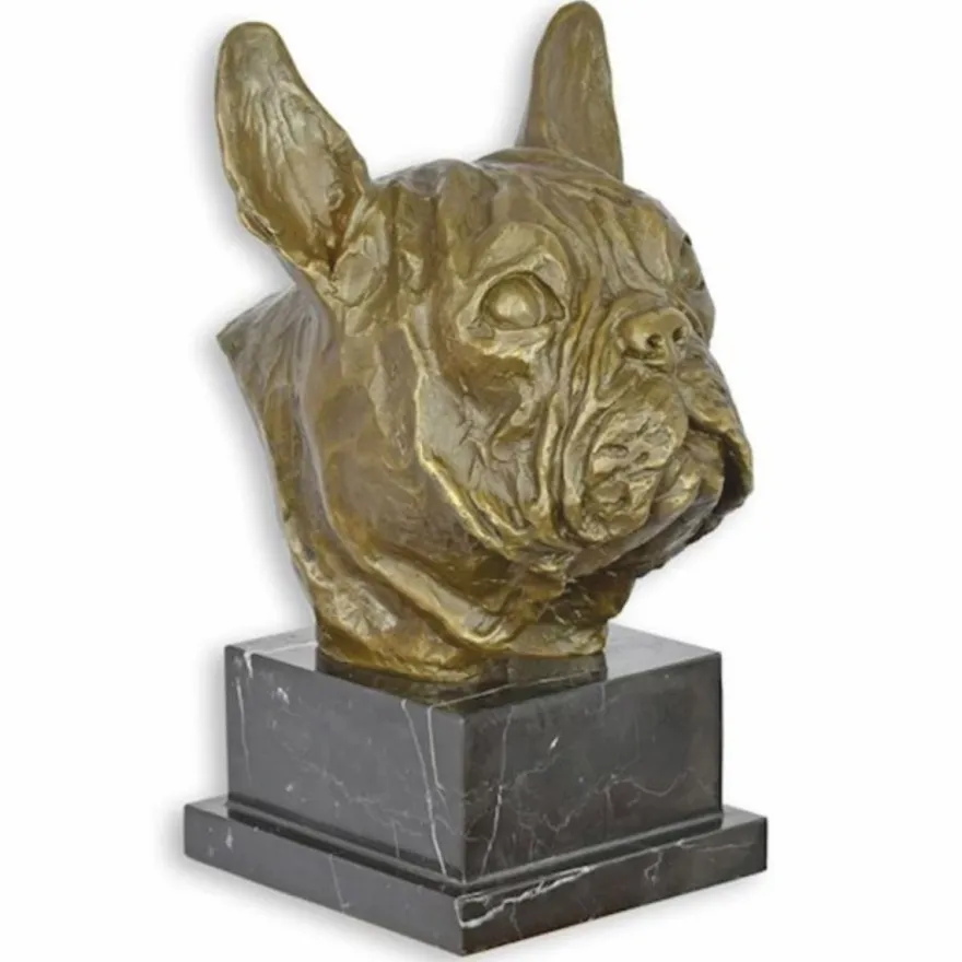 Casa Padrino Luxus Deko Bronze Büste Bulldogge H. 26,5 cm - Schreibtisch Deko