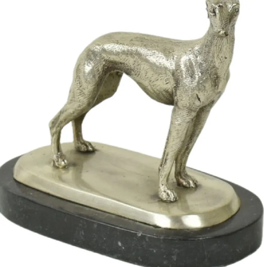 Casa Padrino Luxus Deko Bronzefigur Windhund Silber / Schwarz 22 x 13 x H. 19 cm - Bronze Skulptur mit Marmorsockel - Dekofigur - Deko Accessoires