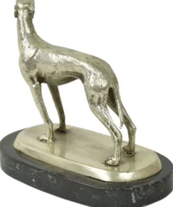 Casa Padrino Luxus Deko Bronzefigur Windhund Silber / Schwarz 22 x 13 x H. 19 cm - Bronze Skulptur mit Marmorsockel - Dekofigur - Deko Accessoires