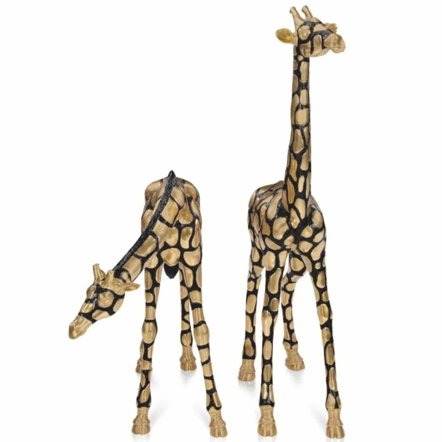 Casa Padrino Luxus Deko Bronze Skulpturen Set Giraffen Gold / Schwarz - Garten Figuren