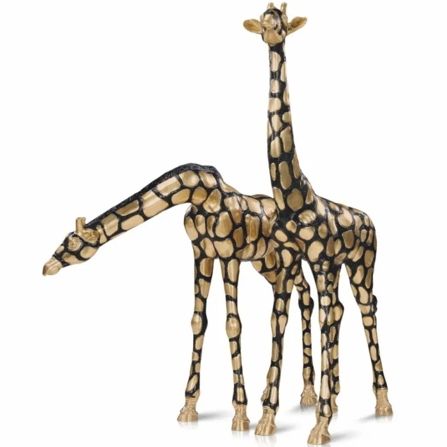 Casa Padrino Luxus Deko Bronze Skulpturen Set Giraffen Gold / Schwarz - Garten Figuren