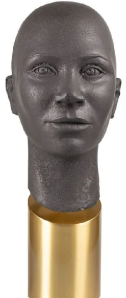 Casa Padrino Luxus Deko Büste Kopf Braun / Messing 15,5 x 20 x H. 41 cm - Steingut Deko Skulptur mit Messing Sockel - Wohnzimmer Deko - Luxus Deko Accessoires