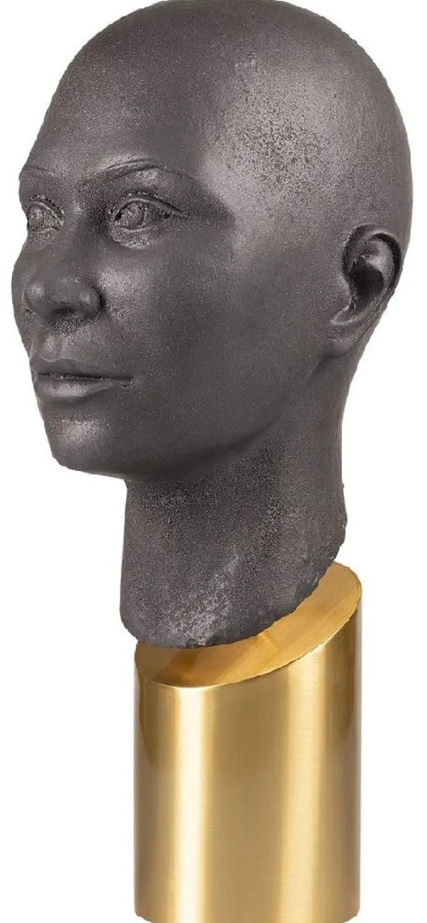 Casa Padrino Luxus Deko Büste Kopf Braun / Messing 15,5 x 20 x H. 41 cm - Steingut Deko Skulptur mit Messing Sockel - Wohnzimmer Deko - Luxus Deko Accessoires