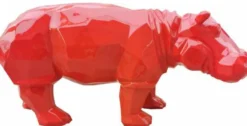 Casa Padrino Luxus Dekofigur Nilpferd Rot 80 x H. 38 cm - Wohnzimmer Deko Skulptur - Gartendeko Skulptur - Wetterbeständige Tierfigur