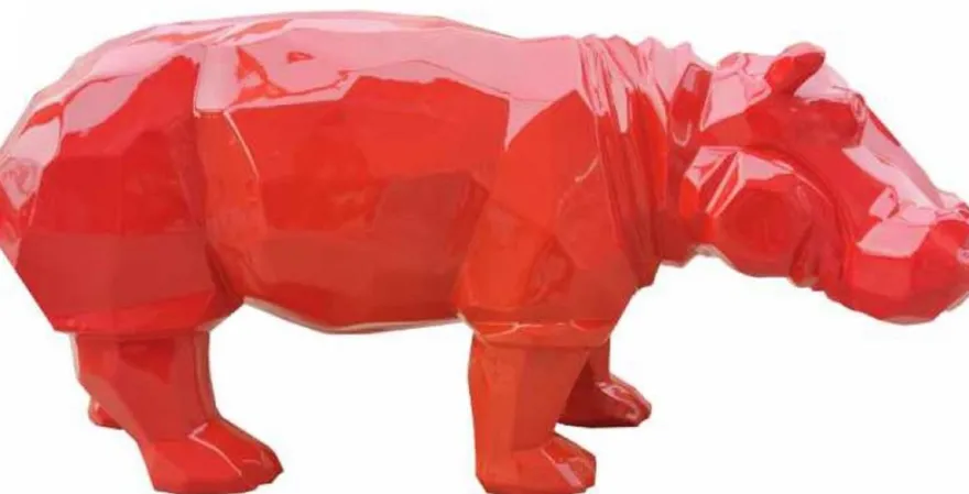 Casa Padrino Luxus Dekofigur Nilpferd Rot 80 x H. 38 cm - Wohnzimmer Deko Skulptur - Gartendeko Skulptur - Wetterbeständige Tierfigur