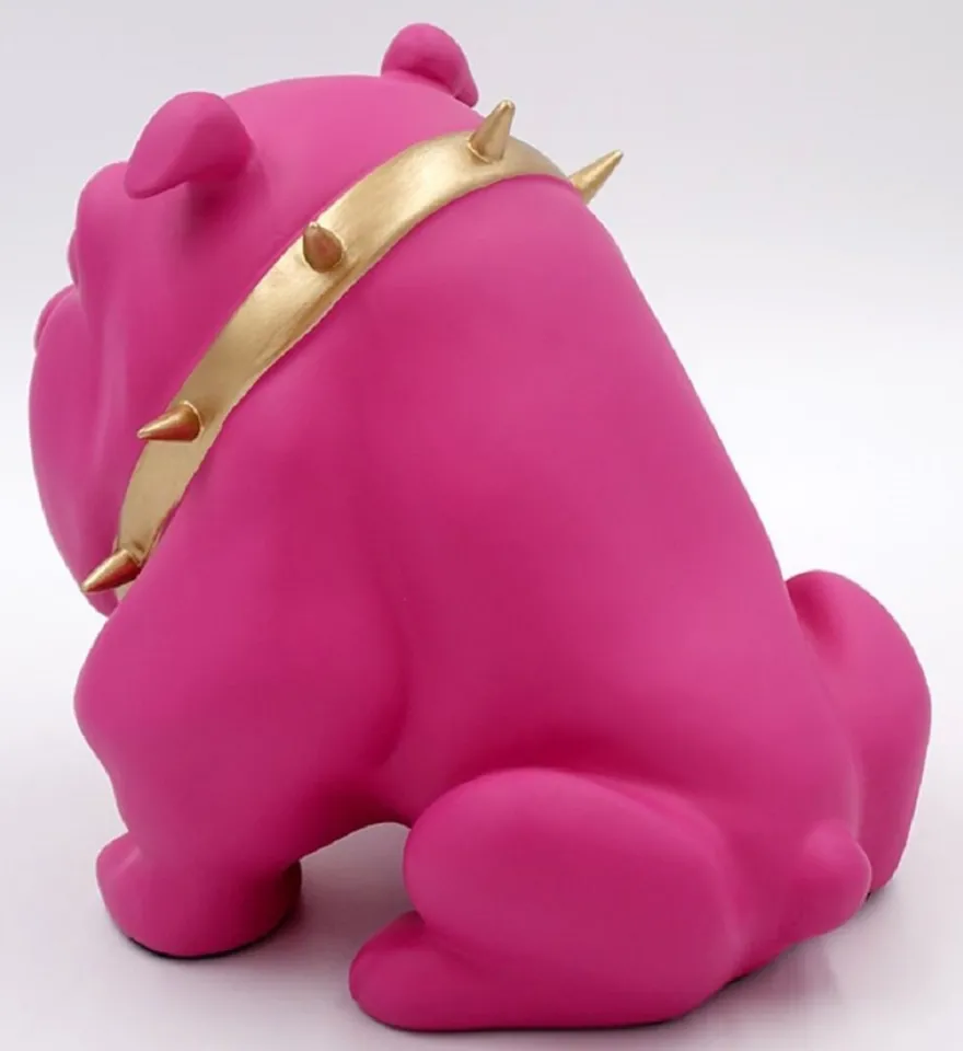 Casa Padrino Luxus Deko Figur Hund Bulldogge mit Halskette Rosa / Gold H. 55 cm - Kunstharz Deko Skulptur - Wohnzimmer Deko - Luxus Deko Tierfigur