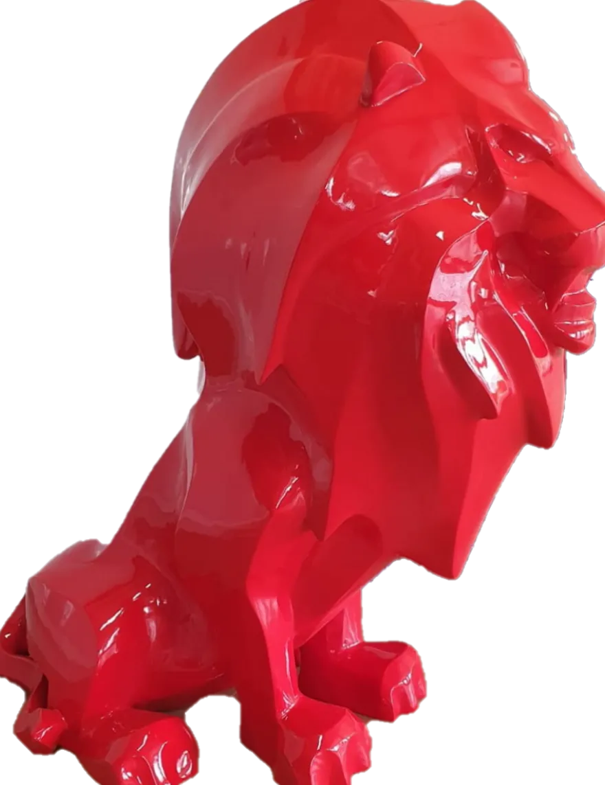 Casa Padrino Luxus Dekofigur Löwe Rot 90 x 80 x H. 170 cm - Riesige Wetterbeständige Deko Skulptur - Wohnzimmer Deko - Gartendeko Tierfigur