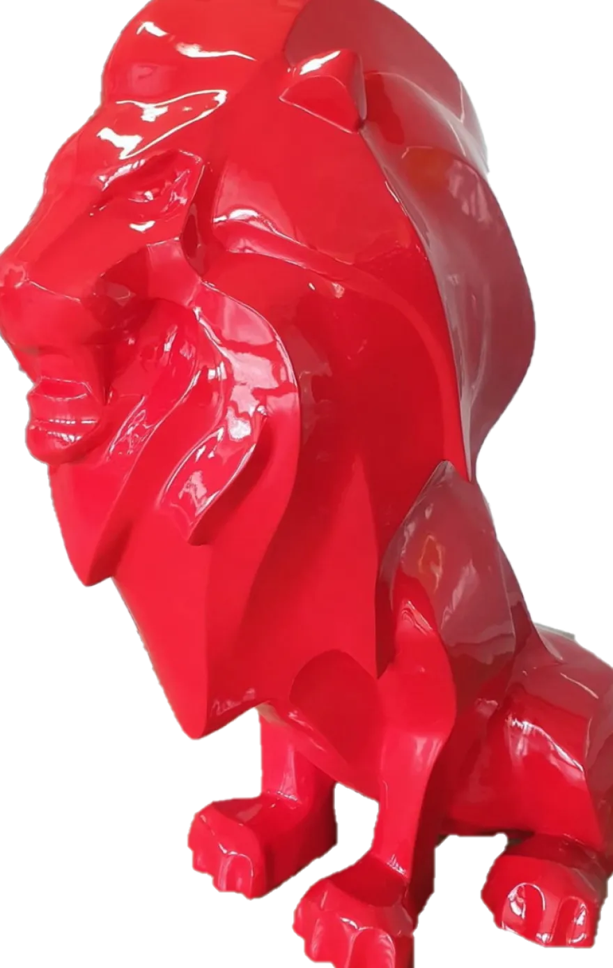 Casa Padrino Luxus Dekofigur Löwe Rot 90 x 80 x H. 170 cm - Riesige Wetterbeständige Deko Skulptur - Wohnzimmer Deko - Gartendeko Tierfigur
