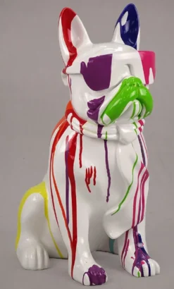 Casa Padrino Luxus Deko Figur Hund Bulldogge Weiß / Mehrfarbig H. 65 cm - Kunstharz Deko Skulptur - Wohnzimmer Deko - Luxus Deko Tierfigur