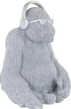 Casa Padrino Luxus Deko Figur Gorilla Affe Silber 26 x 24 x H. 35 cm - Kunstharz Deko Skulptur - Wohnzimmer Deko - Schreibtisch Deko - Luxus Deko Tierfigur