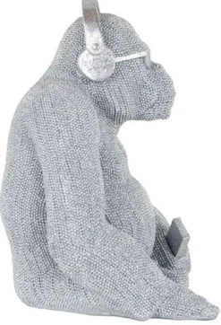 Casa Padrino Luxus Deko Figur Gorilla Affe Silber 26 x 24 x H. 35 cm - Kunstharz Deko Skulptur - Wohnzimmer Deko - Schreibtisch Deko - Luxus Deko Tierfigur