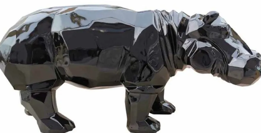 Casa Padrino Luxus Dekofigur Nilpferd Schwarz 80 x H. 38 cm - Wohnzimmer Deko Skulptur - Gartendeko Skulptur - Wetterbeständige Tierfigur