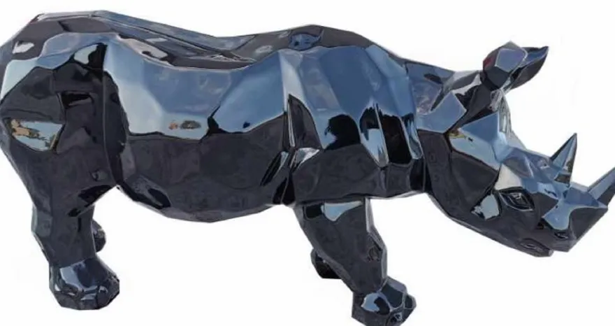 Casa Padrino Luxus Dekofigur Nashorn Schwarz 80 x H. 38 cm - Wohnzimmer Deko Skulptur - Gartendeko Skulptur - Wetterbeständige Tierfigur