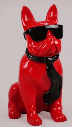 Casa Padrino Luxus Deko Figur Hund Bulldogge Rot / Schwarz H. 65 cm - Kunstharz Deko Skulptur - Wohnzimmer Deko - Luxus Deko Tierfigur