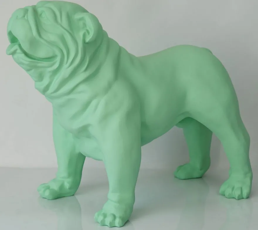 Casa Padrino Luxus Deko Figur Hund Bulldogge Hellgrün 85 x 45 x H. 74 cm - Kunstharz Deko Skulptur - Wohnzimmer Deko - Luxus Deko Tierfigur