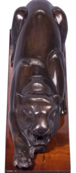 Casa Padrino Luxus Dekofigur Puma Bronze / Braun 60 x 11 x H. 20 cm - Elegante Messing Figur mit Holzsockel - Deko Skulptur