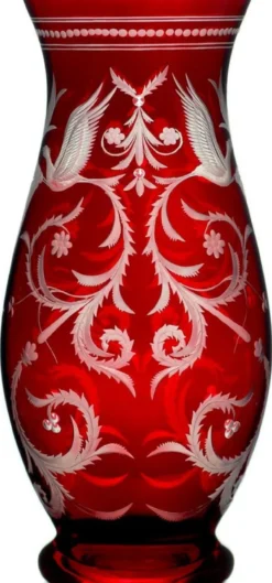 Casa Padrino Luxus Deko Glas Vase Rot / Silber Ø 14 x H. 30 cm - Handgefertigte und handgravierte Blumenvase - Hotel & Restaurant Accessoires - Luxus Qualität