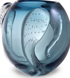 Casa Padrino Luxus Deko Glas Vase Blau Ø 32 x H. 28 cm - Elegante mundgeblasene Blumenvase - Luxus Deko Accessoires