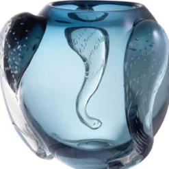 Casa Padrino Luxus Deko Glas Vase Blau Ø 32 x H. 28 cm - Elegante mundgeblasene Blumenvase - Luxus Deko Accessoires