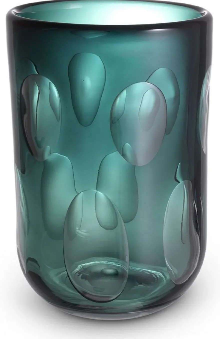 Casa Padrino Luxus Deko Glas Vase Grün Ø 23,5 x H. 33 cm - Elegante mundgeblasene Blumenvase - Wohnzimmer Deko Accessoires