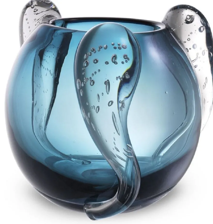 Casa Padrino Luxus Deko Glas Vase Blau Ø 23 x H. 24 cm - Elegante mundgeblasene Blumenvase - Luxus Deko Accessoires