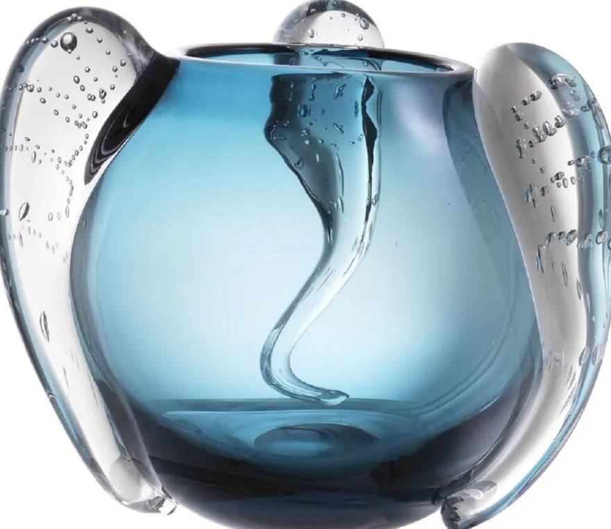 Casa Padrino Luxus Deko Glas Vase Blau Ø 23 x H. 24 cm - Elegante mundgeblasene Blumenvase - Luxus Deko Accessoires