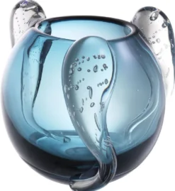 Casa Padrino Luxus Deko Glas Vase Blau Ø 23 x H. 24 cm - Elegante mundgeblasene Blumenvase - Luxus Deko Accessoires