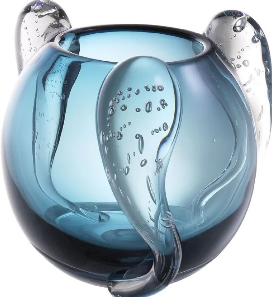 Casa Padrino Luxus Deko Glas Vase Blau Ø 23 x H. 24 cm - Elegante mundgeblasene Blumenvase - Luxus Deko Accessoires