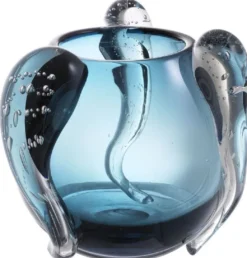 Casa Padrino Luxus Deko Glas Vase Blau Ø 23 x H. 24 cm - Elegante mundgeblasene Blumenvase - Luxus Deko Accessoires